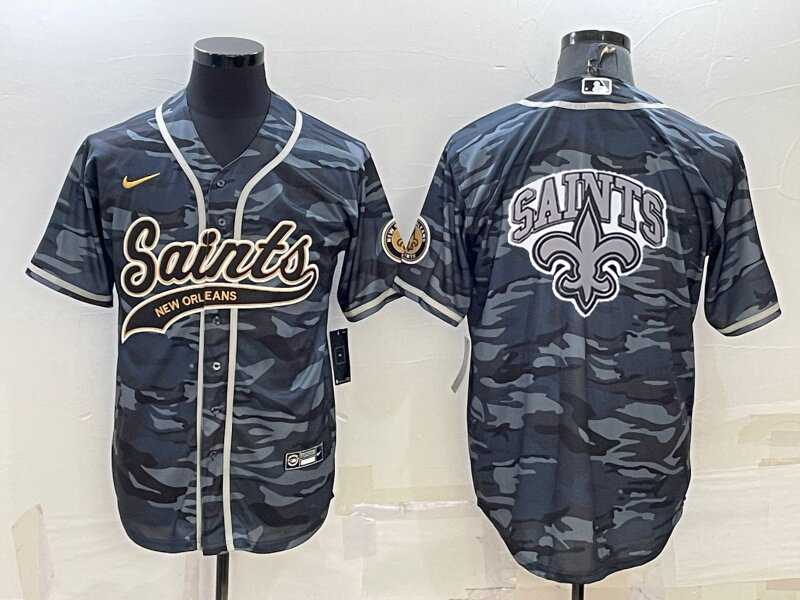 Men's New Orleans Saints Blank Grey/Navy Team Big Logo With Patch Cool Base Stitched Baseball Jersey Men's New Orleans Saints Blank Grey/Navy Team Big Logo With Patch Cool Base Stitched Baseball Jersey
